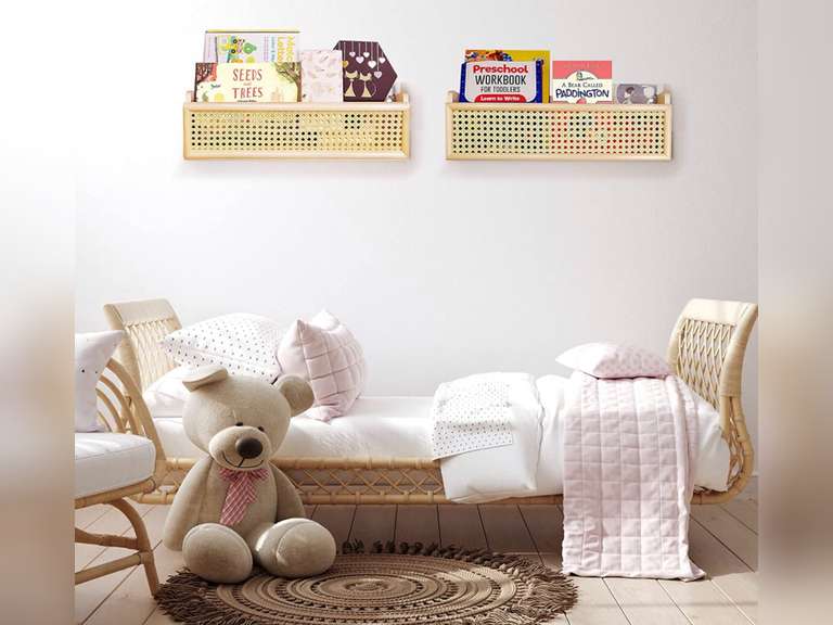 Orangepals Rattan Wall Shelf, Nursery Book Shelves, Book Shelf for Wall