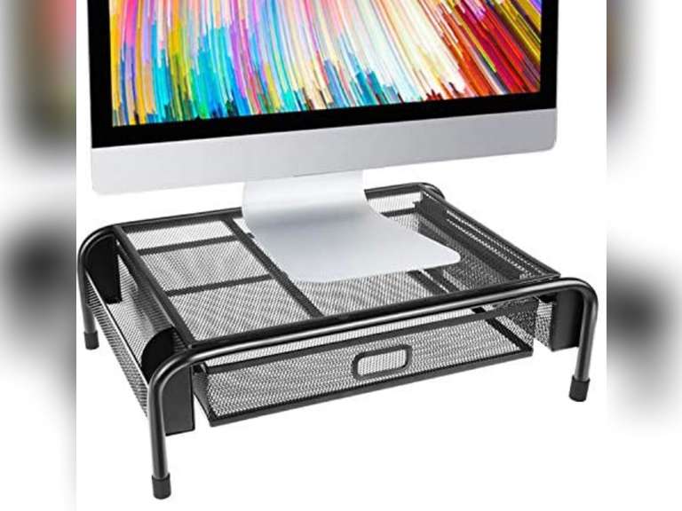 HUANUO Monitor Stand Riser with Drawer, Mesh Metal Stand Riser with ...