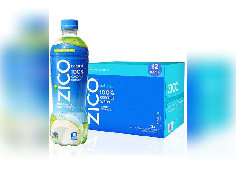 Zico 100 Coconut Water Drink 12 Pack, Natural Flavored No Sugar Added, GlutenFree 500ml