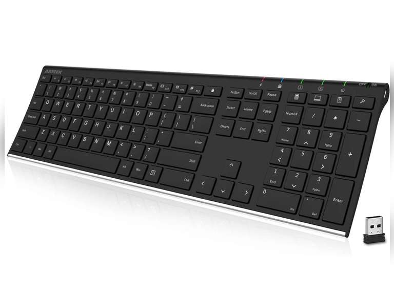 Arteck 2.4G Wireless Keyboard Stainless Steel Ultra Slim Full Size