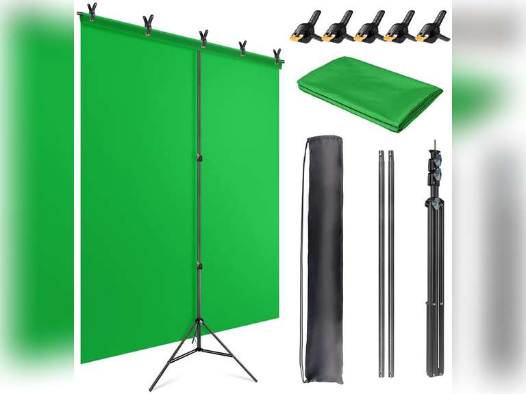 JEBUTU Green Screen Backdrop Stand Kit,5 X 6.5 Ft Portable Green Screen