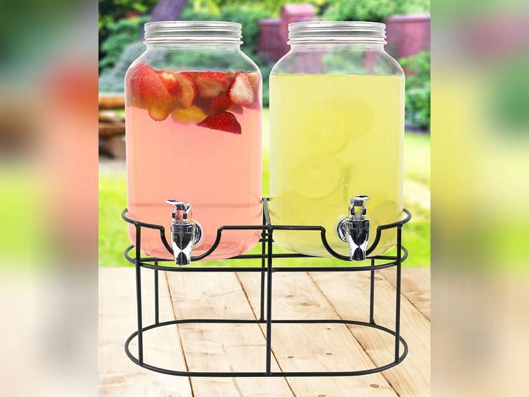 Glass Drink Dispenser for Parties Set of 2 1 Gallon Glass Jar