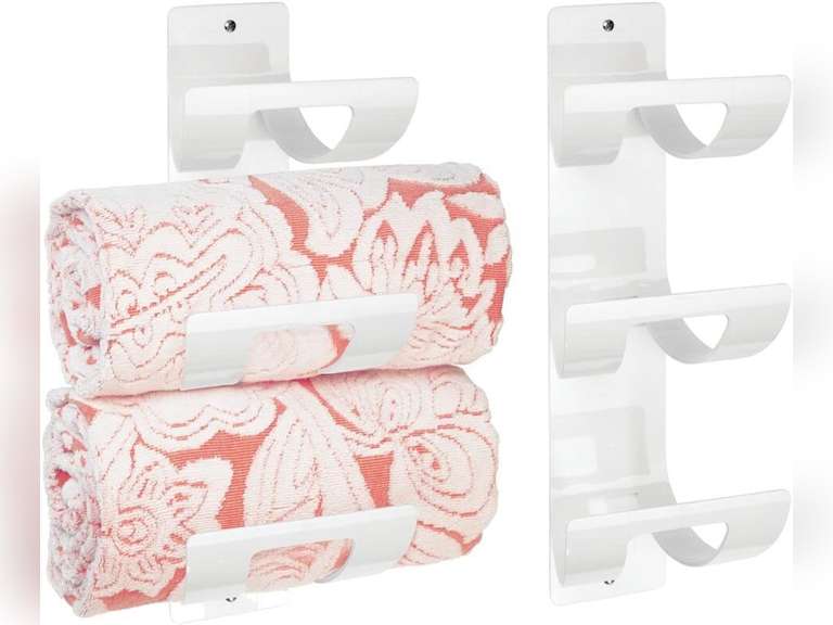 mDesign Plastic Wall Mounted Towel Rack Storage Organizer Holder for Master or Guest Bathroom