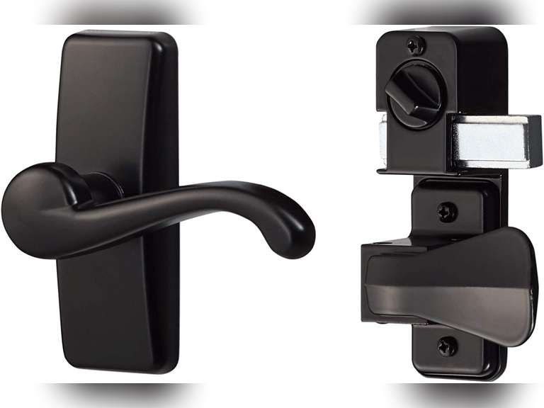 Ideal Security Door Lever with Deadbolt Lock for Storm and Screen Doors, Black (2Piece Set