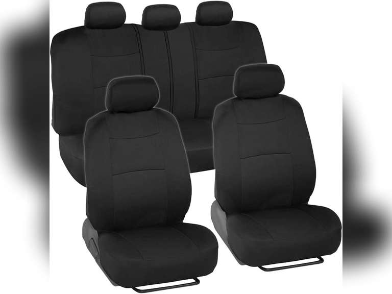 BDK PolyPro Car Seat Covers Full Set in Solid Black Front and Rear