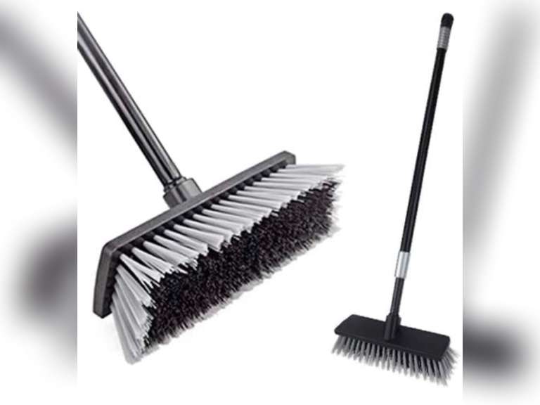 LandHope Hard Bristle Deck Broom Adjustable Long Handled Scrub Brush
