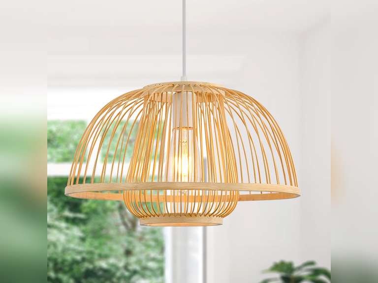 Capslpad Bamboo Rattan Pendant Lights Domed Shape Hanging Light Boho