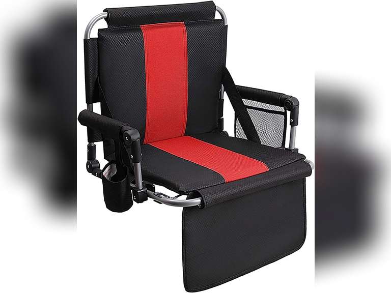ALPHA CAMP Stadium Seat Chair for Bleachers with Back & Arm Rest Black