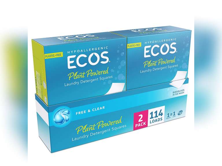 ECOS PlasticFree Liquidless Laundry Detergent Sheets, Free & Clear, 57
