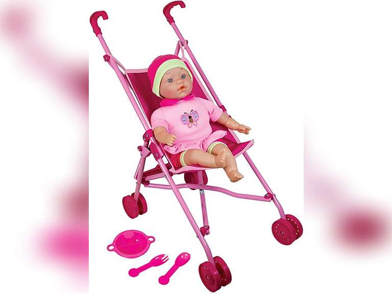 Lissi Doll Umbrella Stroller Set with 16" Doll Role Play Toy, Folds up