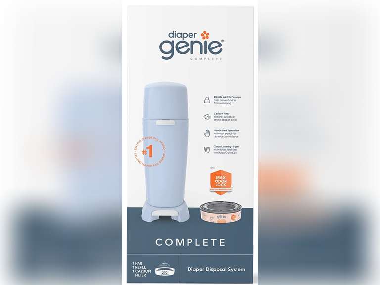 Diaper Genie Complete Diaper Pail (Blue) with Antimicrobial Odor