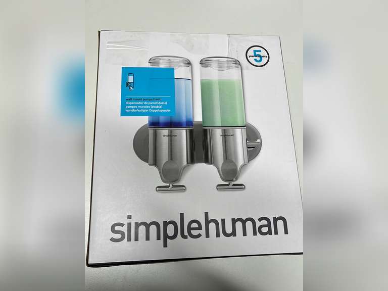 simplehuman Double Wall Mount Shower Pump, 2 x 15 fl. oz. Shampoo and Soap Dispensers, Stainless