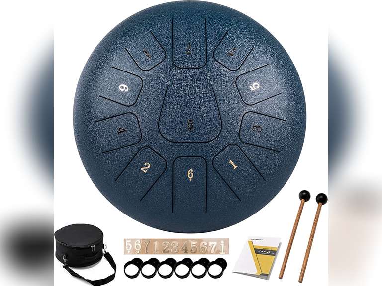 Steel Tongue Drum HOPWELL 11 Note 12 Inch Tongue Drum Hand Pan Drums with Music Book, Steel