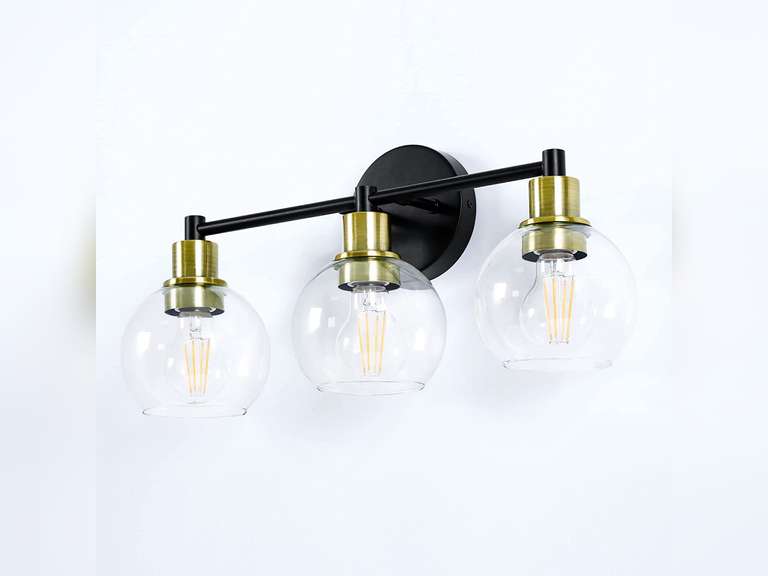 Espird Black and Brass Bathroom Vanity Light Fixture, 3 Light Bathroom