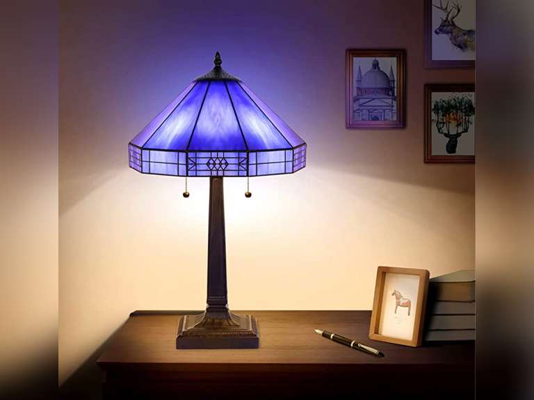 MOOVIEW Tiffany Lamp Stained Glass Bedside Lamp 23’’ Tall Tiffany Table