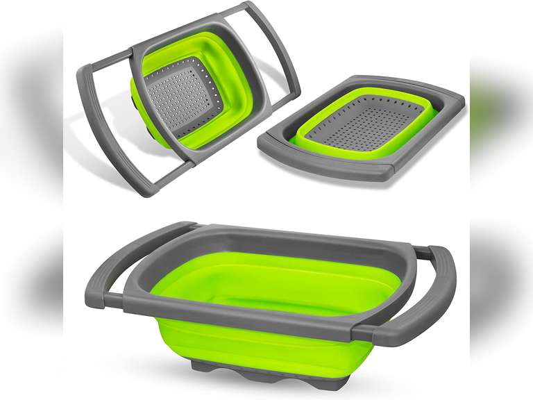 Hameam Over the Sink Collapsible Colander- 6 Quarts Silicone Kitchen Strainers- Dishwasher Safe Foldable Strainer with Extendable Plastic Handles- Perfect for Draining Pasta, Vegetable and Fruit 12.99