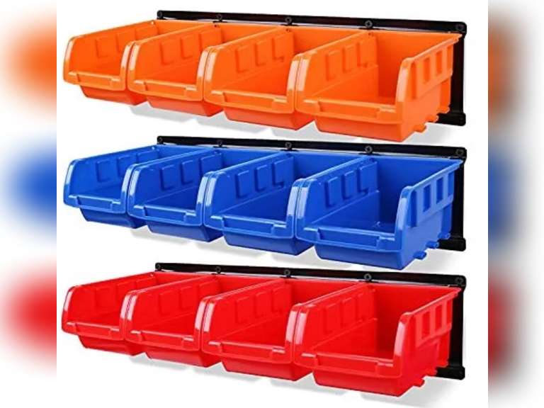 HORUSDY 12PC Bin Wall Mounted Storage Bins Parts Rack Organizer Garage Plasti... 37.99 Quarter
