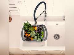 Hameam Over the Sink Collapsible Colander- 6 Quarts Silicone Kitchen Strainers- Dishwasher Safe Foldable Strainer with Extendable Plastic Handles- Perfect for Draining Pasta, Vegetable and Fruit 12.99
