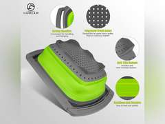 Hameam Over the Sink Collapsible Colander- 6 Quarts Silicone Kitchen Strainers- Dishwasher Safe Foldable Strainer with Extendable Plastic Handles- Perfect for Draining Pasta, Vegetable and Fruit 12.99