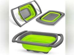 Hameam Over the Sink Collapsible Colander- 6 Quarts Silicone Kitchen Strainers- Dishwasher Safe Foldable Strainer with Extendable Plastic Handles- Perfect for Draining Pasta, Vegetable and Fruit 12.99