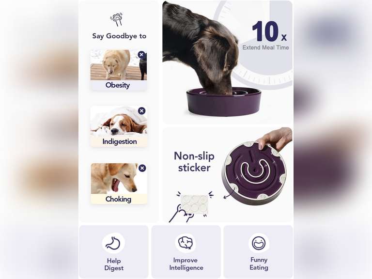 LE TAUCI PET Slow Feeder Dog Bowl Ceramic, 1.5 Cups Dog Bowls to Slow