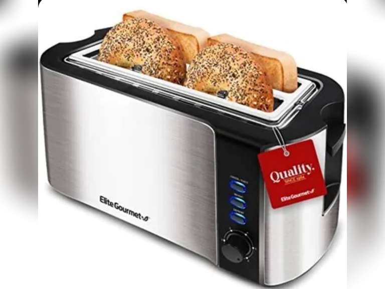 Elite Gourmet ECT3100 Long Slot 4 Slice Toaster, Reheat, 6 Toast