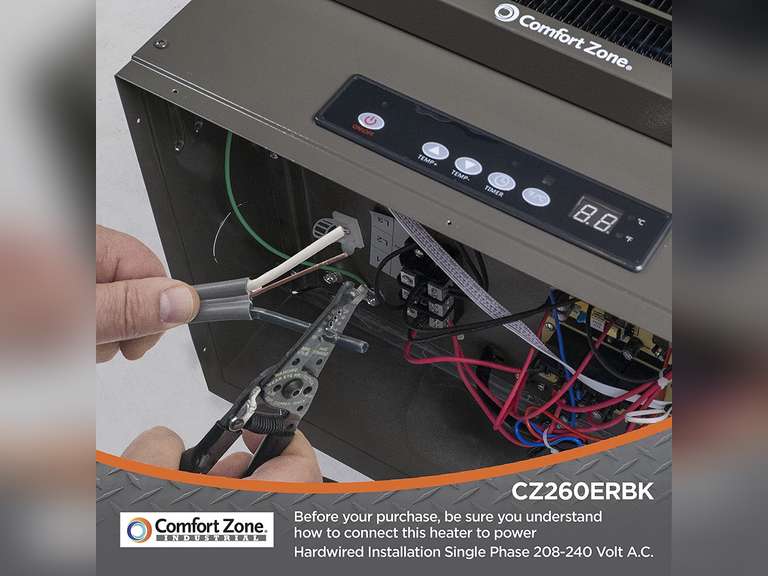 Comfort Zone CZ260ER 10,000Watt, 240v HardWired Digital FanForced