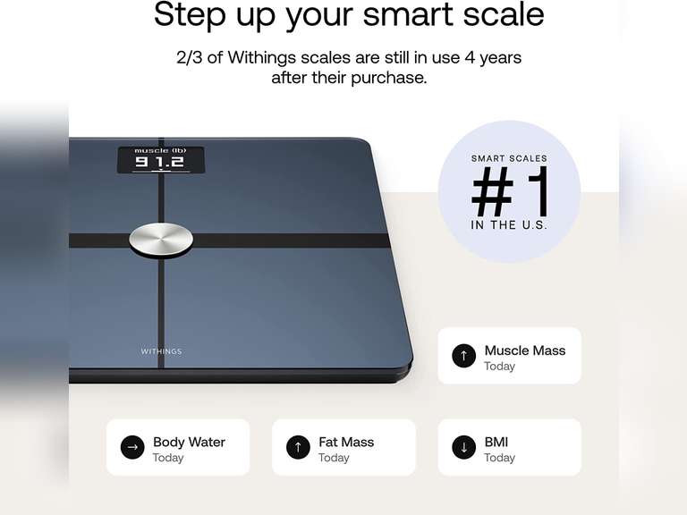 Withings Body+ Smart WiFi bathroom scale for Body Weight Digital Scale and Smart Monitor Incl