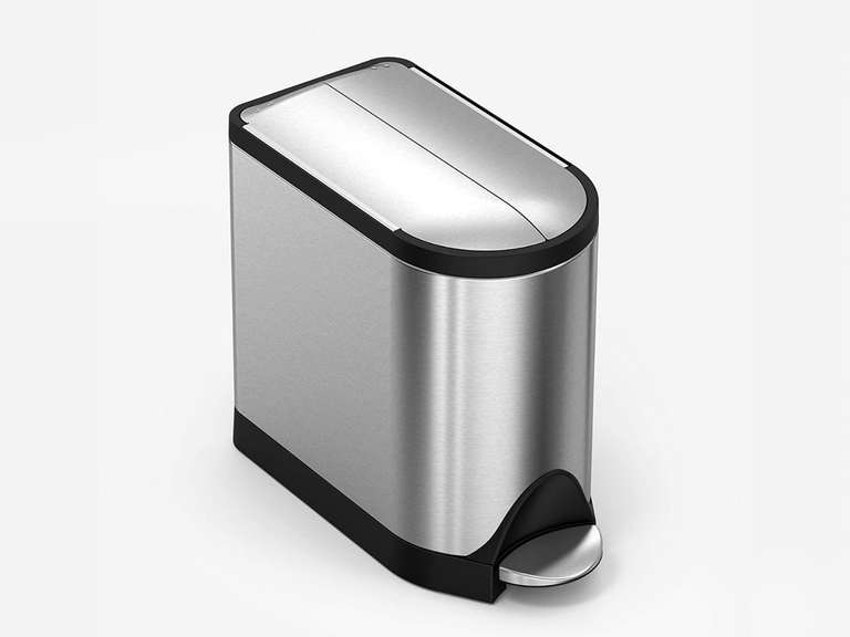 simplehuman 10 Liter / 2.6 Gallon Butterfly Lid Bathroom Step Trash Can, Brushed Stainless Steel