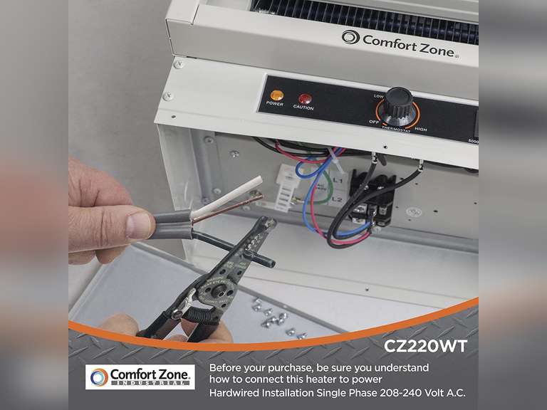 Comfort Zone CZ220 5000Watt, 240v Hard Wired FanForced Ceiling Mount