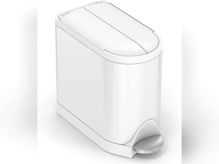 simplehuman 10 Liter / 2.6 Gallon Butterfly Lid Bathroom Step Trash Can, White Steel White Steel