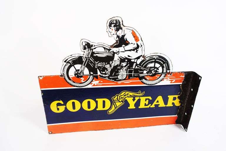 "ABSOLUTE" 1930's Goodyear Motorcycle Tires DoubleSided Porcelain