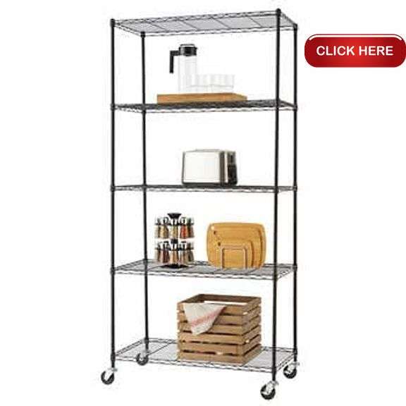 Trinity 5 tier wire shelving racks w/wheels black Rideau Auctions