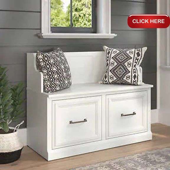 Kathy Ireland bush furniture entryway bench with doors Rideau Auctions