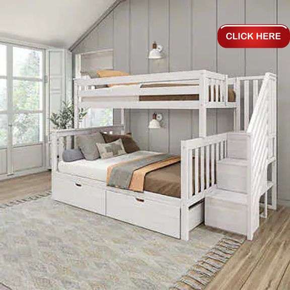 Traditional Twin over Double Bunk Bed with Staircase & Storage Drawers