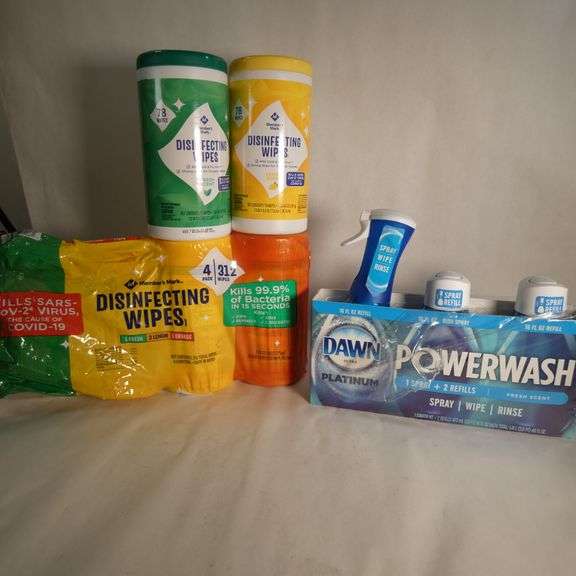 Lot of Cleaning Supplies Disinfecting Wipes & Dawn Powerwash Spray
