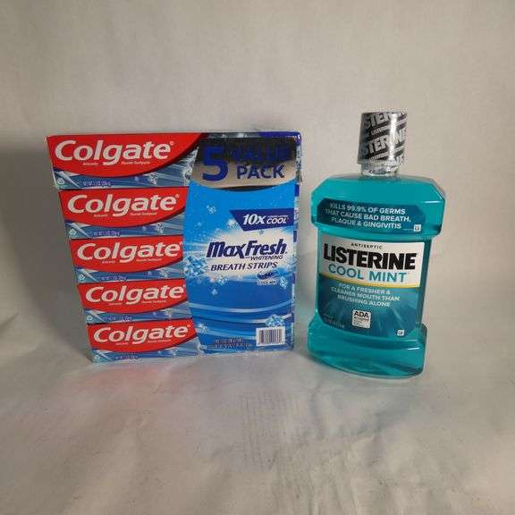 Dental Care Bundle Colgate Toothpaste 5 pack, Listerine Cool Mint 1.5L