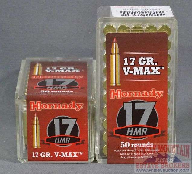 2 New Boxes Of 50 Hornady 17 HMR 17 Gr V-Max Cartridges. 2 times the ...