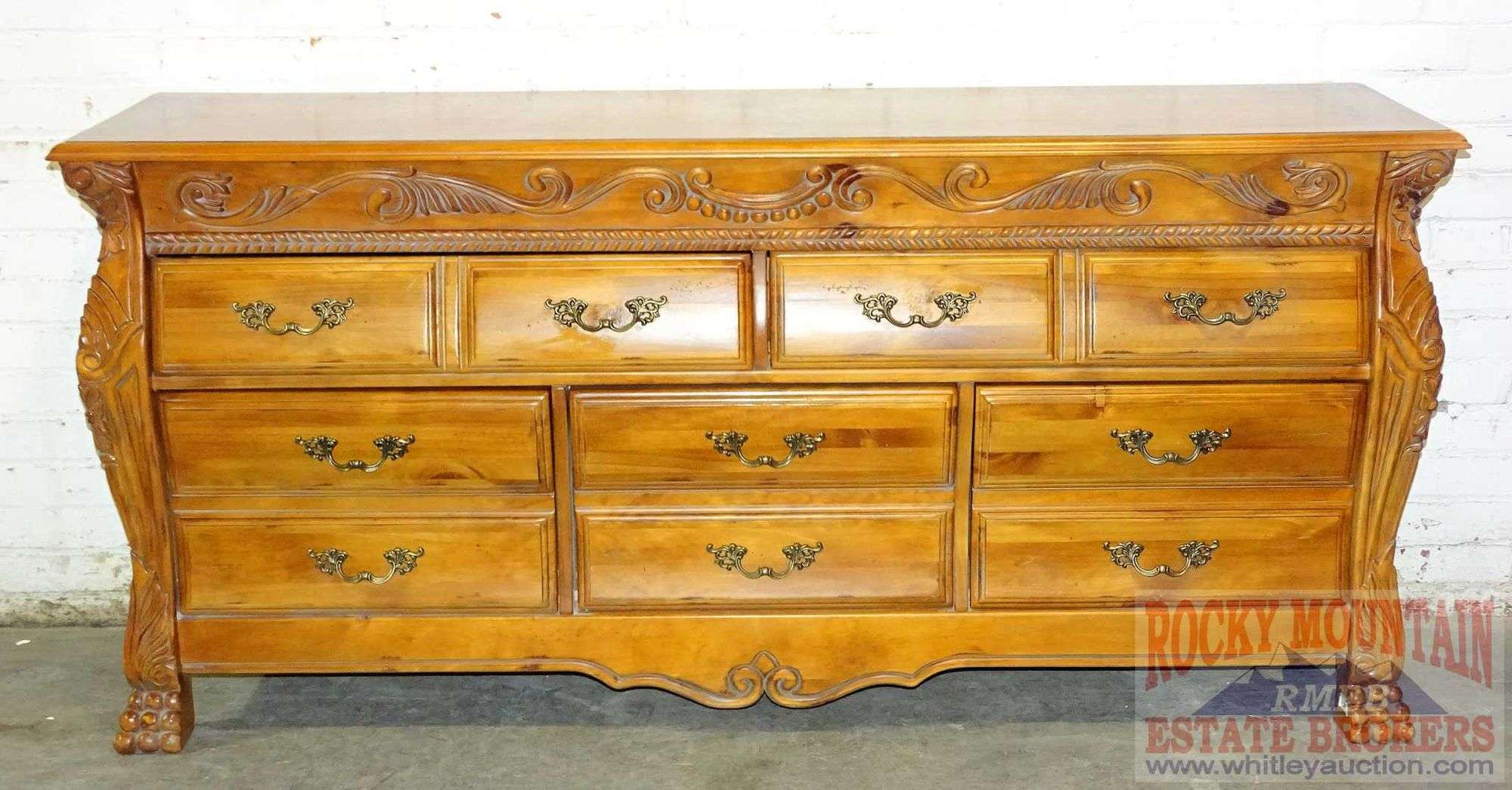 Beautiful Fairmont Designs 5 drawer Bombay style dresser with lots of  carved details, nice sized drawers and claw feet. This is a quality made  piece that is in very good condition with