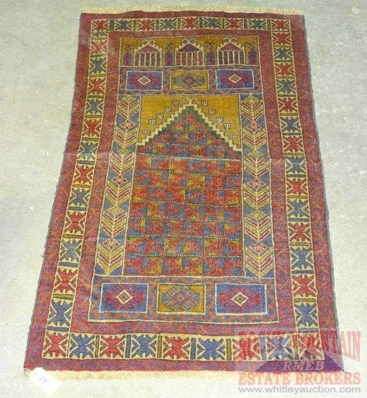 Quality Made Hand Woven Persian Style Rug with Deep Red, Blue & Gold