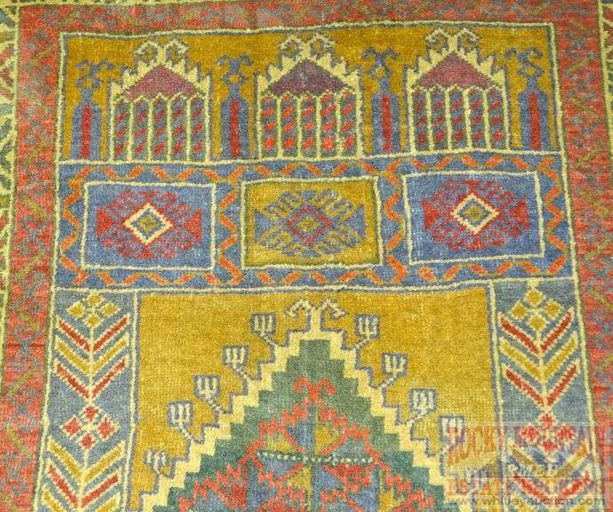 Quality Made Hand Woven Persian Style Rug with Deep Red, Blue & Gold