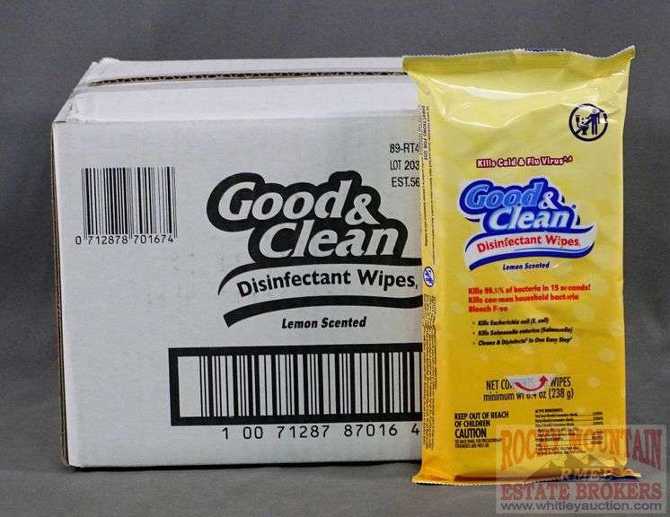 2 New Cases of "Good & Clean" lemon scent cleaning & disinfectant wipes. Each case has 12 packs