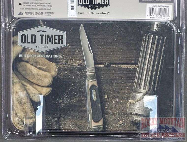 New Old Timer 3 piece knife set with rosewood handles in commemorative tin. Rocky Mountain