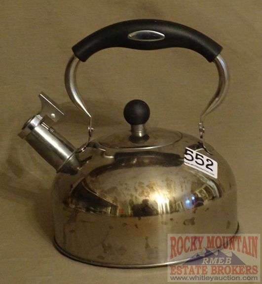 Chrome Whistling Tea Kettle. Rocky Mountain Estate Brokers Inc.
