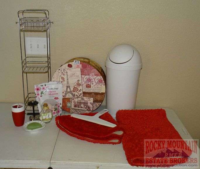 Small Chrome Stand & Asst. Bathroom Items. Rocky Mountain Estate