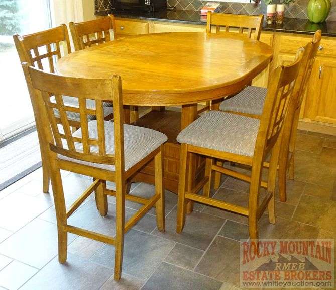 Wonderful Oak HighTop Dining Set W/ Table, 6 Chairs & 1 Leaf. Rocky
