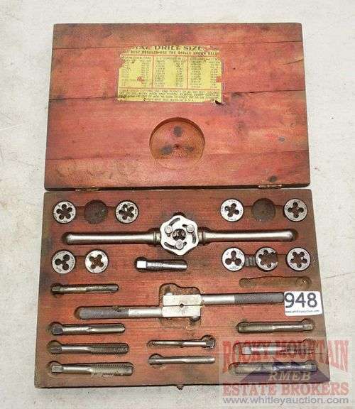 Vintage Tap & Die Set in Wooden Case. Rocky Mountain Estate Brokers Inc.