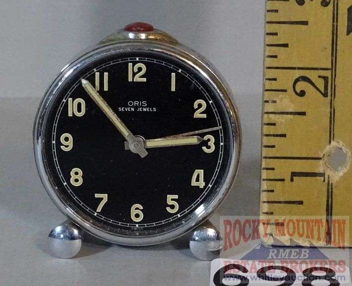 Vintage "ORIS" 7 Jewels Swiss Made Travel Alarm Clock, Missing Crystal