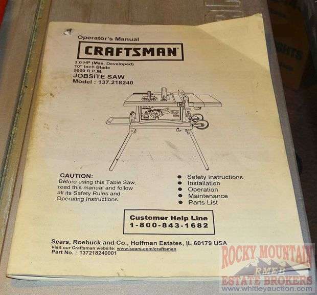 Craftsman 10" 3.0 Horsepower Jobsite Table Saw W/ Folding, Rolling