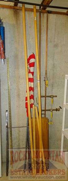 New wooden closet rods, American Flag, metal rack and wooden shelves. All for one money.